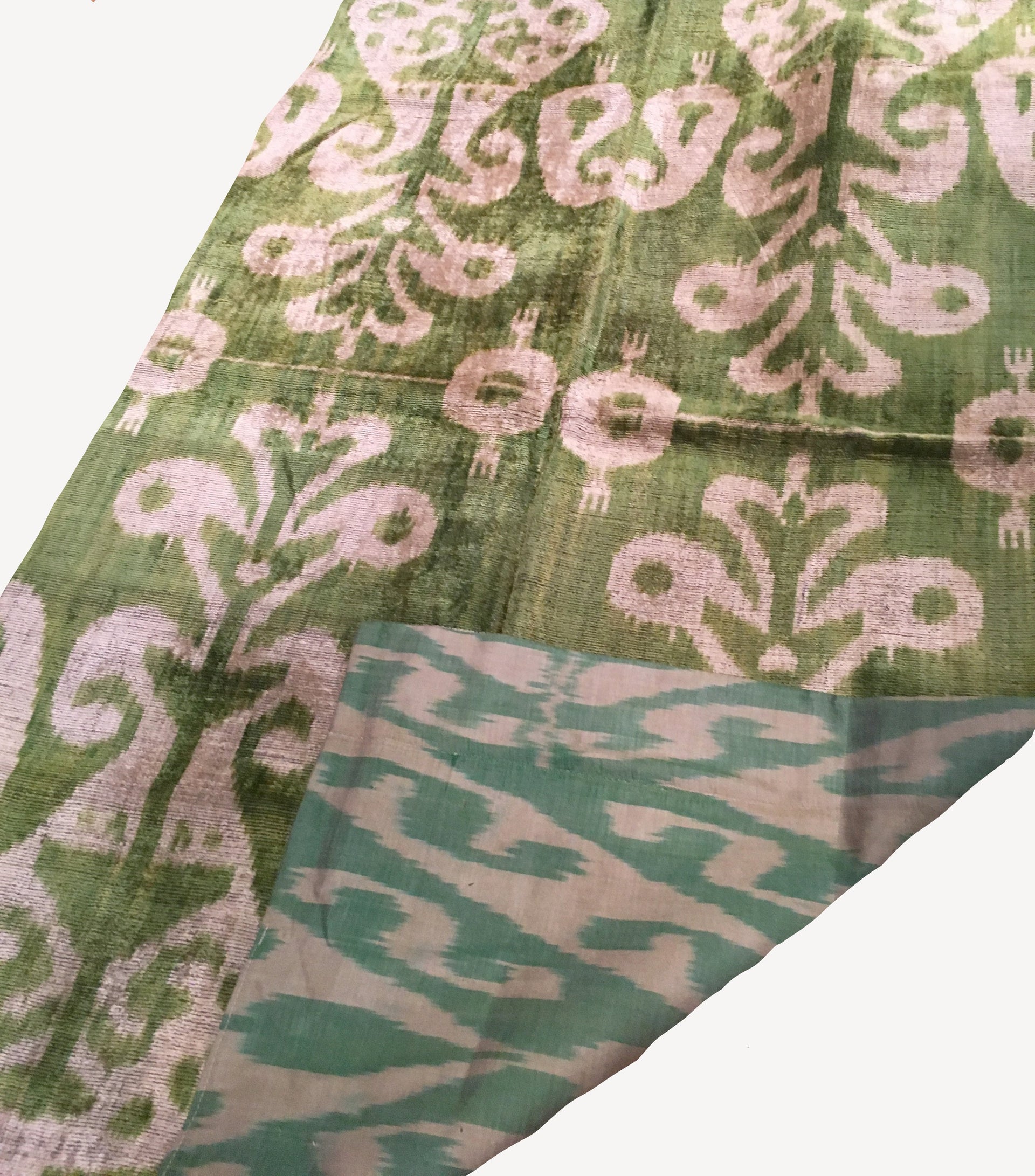 The Shepherd’s Indulgence - Green Emerald Velvet-Silk Ikat Throw-Blanket / Wall piece